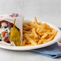 Lamb And Beef Gyro Meal · Lamb and Beef Gyro comes with regular French Fries and a canned Drink