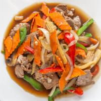 Mongolian · Mushrooms, baby corns, carrots, onions, bell peppers, scallions.