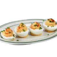 Deviled Eggs · Add bacon or jalapeno for an additional charge.