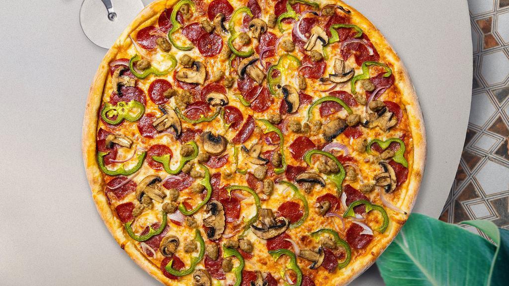 Supreme Life Pizza · Pepperoni, sausage, mozzarella, bell peppers, mushrooms, onions, and olives  baked on a hand-tossed gluten free 10 inch dough.