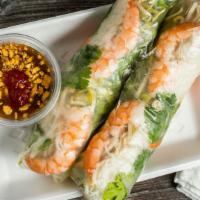 Cuốn/Fresh Spring Rolls · Two rice papers wrap with vermicelli noodle, lettuce, sprout, pickle carrots and daikon, her...