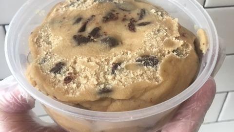 Chocolate Chip Cookie Dough · Enough cookie dough for four of our big cookies.  The dough will last a week+ in your fridge, but who can resist baking & eating them all right away? Bake for about 10 minutes at 350 degrees.