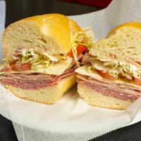 Italian Sandwich · Capicola, Genoa salami and provolone cheese. Garnished with lettuce, tomato, onion, mustard,...