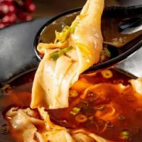 Pork Wonton W/ Hot & Sour Sauce (6) 酸辣猪肉小抄手 · Berkshire-Duroc Pork wontons in our hot and sour sauce will invigorate your taste buds.