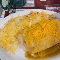 Brad'S Burrito · Eggs, sausage, bacon, cheese,  sour cream & green sauce.

Consuming raw or undercooked meat,...