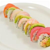 Rainbow Roll · 4 kinds of fish and avocado over California roll.