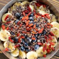 Superfood Bowl · BASE BLEND: Organic Acai, VB Blend, Almond Milk, Graviola*, Acerola, Kale, Bananas, Strawber...