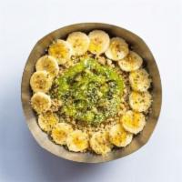 Green Bowl · BASE BLEND: Graviola, Almond Milk, Dates, Spirulina, Spinach, Kale, Strawberries, Bananas  T...