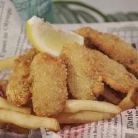 Oyster & Chips · 6-7 pieces panko breaded oysters with french fries and tartar sauce.