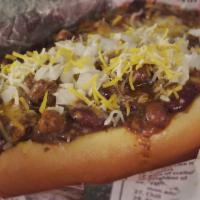 Classic Beef Chili Dog · 1/4 lb All Beef Hot Dog, chili, cheese and onion.