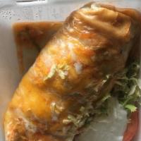  Burrito Mi Pueblo · rice, beans, cilantro, onion, sauce on top and on the outside on a Corner lettuce, tomato, s...