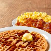 Waffle Platter · Waffle, two eggs your way, choice of sausage, bacon or ham