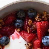 Granola With Fruit · Cottage cheese, seasonal fruit, homemade granola & drizzled with honey