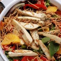 Oriental Chicken · Mixed greens, chow mein noodles, sliced oranges, red peppers, chicken breast & Oriental dres...