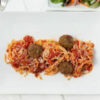 Spaghetti And Meatballs · Housemade marinara and savory pork and beef meatballs served atop a bed of spaghetti noodles...
