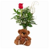 Bud Vase With Bear · This red rose and adorable plush bear makes a perfect I love you gift.