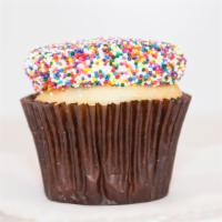 Birthday Cake Cupcake
 · Our vanilla bean cake topped with vanilla buttercream and dipped in festive birthday sprinkl...