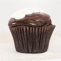 Chocolate Cream Cupcake · Our moist chocolate cake filled with buttercream and topped with fudge icing.