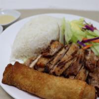C7 Chicken & Egg Roll · Comes with steamed rice and salad.