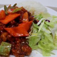 General Tso'S Chicken · Spicy. 
Comes with steamed rice.