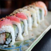 Rainbow Roll * · Crab, avocado and cucumber with tuna, salmon, snapper and ponzu on top. [CONTAINS RAW INGRED...
