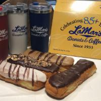 Chocolate Iced Lamar Bar · Available with bavarian cream white fluff or chocolate fluff filling.