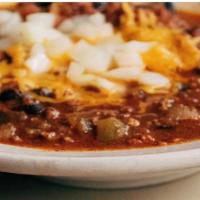 Homemade Chili · Made with cheese and onions.