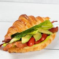 Blta Croissant · Thick cut bacon, romaine lettuce, tomato, avocado, mayo on a fresh butter croissant