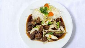 Beef Teriyaki · Served with steamed rice & stir-fry vege.