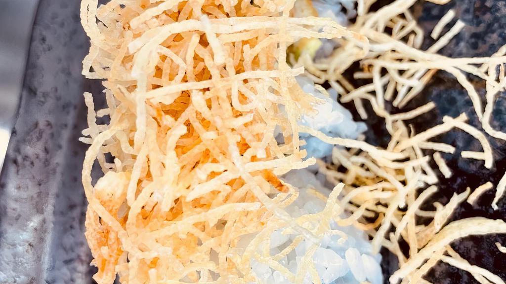 Crunch Roll · IN: Tempura Shrimp, Krab, Avocado,
TOP: Potato Flakes (Eel Sauce)
