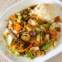 Beef Yakisoba · Beef sautéed with broccoli, cabbage, onions, bean sprouts, and noodles in a savory sauce ser...