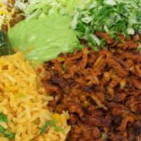 Combo # 17.- Adobada Plate (Marinated Pork) · Comes with a side of lettuce, Mexican salsa and guacamole.