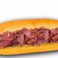 Pastrami Mania Style Sandwich · Pastrami Mania served hot 