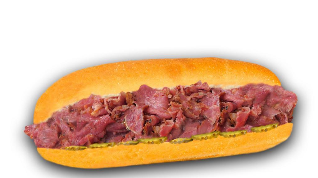 Pastrami Mania Style Sandwich · Pastrami Mania served hot 