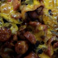 The Hot Link Fry · Hot. Over one pound of grilled hot links with chili, cheddar cheese, grilled onions, sweet p...
