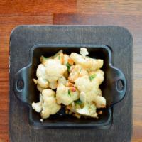 Caramelized Cauliflower · Vegetarian, gluten-free. Caramelized cauliflower with toasted pine nuts, crispy mint leaves ...