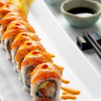 Spicy Girl · Spicy tuna, spicy crabmeat, avocado, crunch inside toast salmon, with spicy mayo sauce, swee...