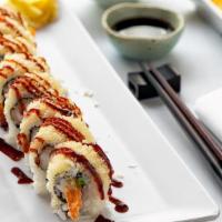 Crunch · Shrimp tempura and avocado, rolled with crunch and eel sauce