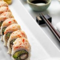 Snow Crab · Avocado, cucumber and bbq eel, topped with crabmeat