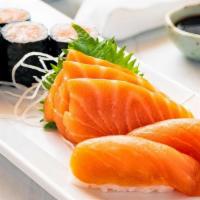 Salmon Deluxe · 6pcs salmon roll with 2pcs salmon sushi and 3pcs salmon sashimi