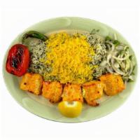 White Fish Kabob · Lightly seasoned tilapia fish skewered and grilled over open fire, served with herb mixed ba...