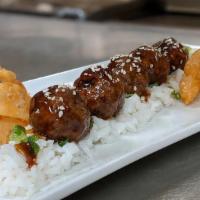 Teriyaki Meatballs · Hand-rolled Beef and Pork Meatballs / Teriyaki Sauce / Scallions / Sesame Seeds 

Served on ...