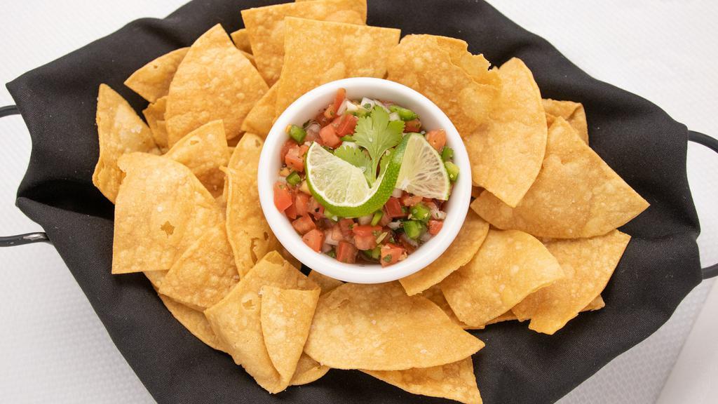 Tortilla Chips · House-Made tortilla chips. 
Served with your choice of dip.