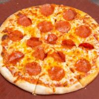 Pepperoni Pizza · Pizza sauce, Mozzarella, pepperoni.