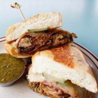 Cubano** · Pressed house-made bolillo roll, pork shoulder, ham, Swiss cheese, pickles, yellow mustard, ...