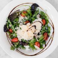 House Side Salad · Seasonal greens, baby arugula, grape tomatoes, Parmigiano-Reggiano and balsamic vinaigrette ...