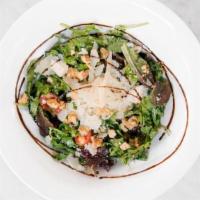 Walnut & Gorgonzola Salad · Baby arugula, seasonal greens, grape tomatoes, walnuts, Gorgonzola, Parmigiano-Reggiano, wal...