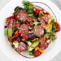 The Italian Salad · Seasonal greens, romaine lettuce, neapolitan salami, bell peppers, grape tomatoes, cucumber,...