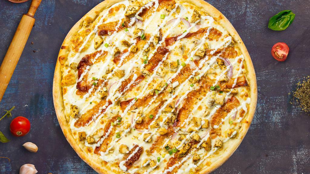 The Grand Arizona Pizza · Hot ranch base, grilled chicken, bacon, onion, green peppers, and garlic baked on a hand-tossed dough.