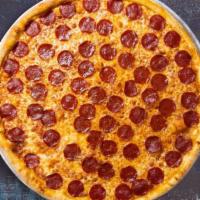 Double Stunt Pepperoni Pizza · Pepperoni and blended mozzarella baked on a hand-tossed dough.